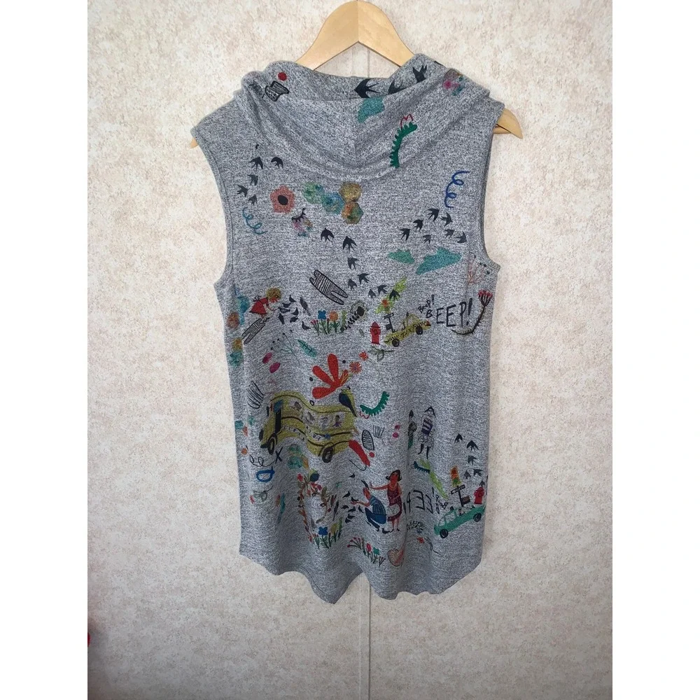 INoah Womens Cowl Neck Sleeveless Tunic Gray School Bus, Statue of Liberty Sz Lg